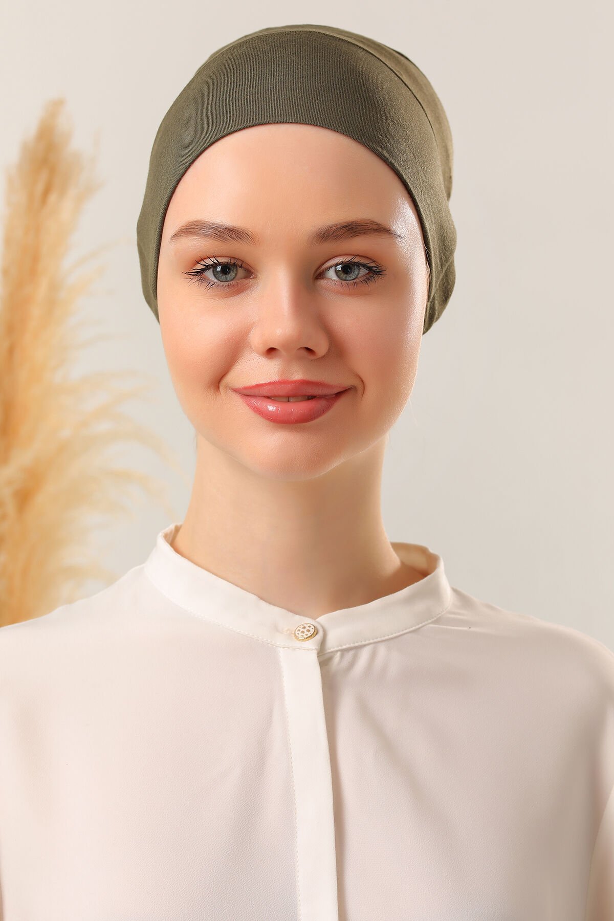 Tesettür Silikonlu Kaymaz Bone Haki - Standart