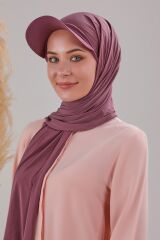 Kadın Tesettür Şapkalı Boneli Hazır Şal Mor