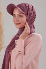 Kadın Tesettür Şapkalı Boneli Hazır Şal Mor
