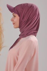 Kadın Tesettür Şapkalı Boneli Hazır Şal Mor