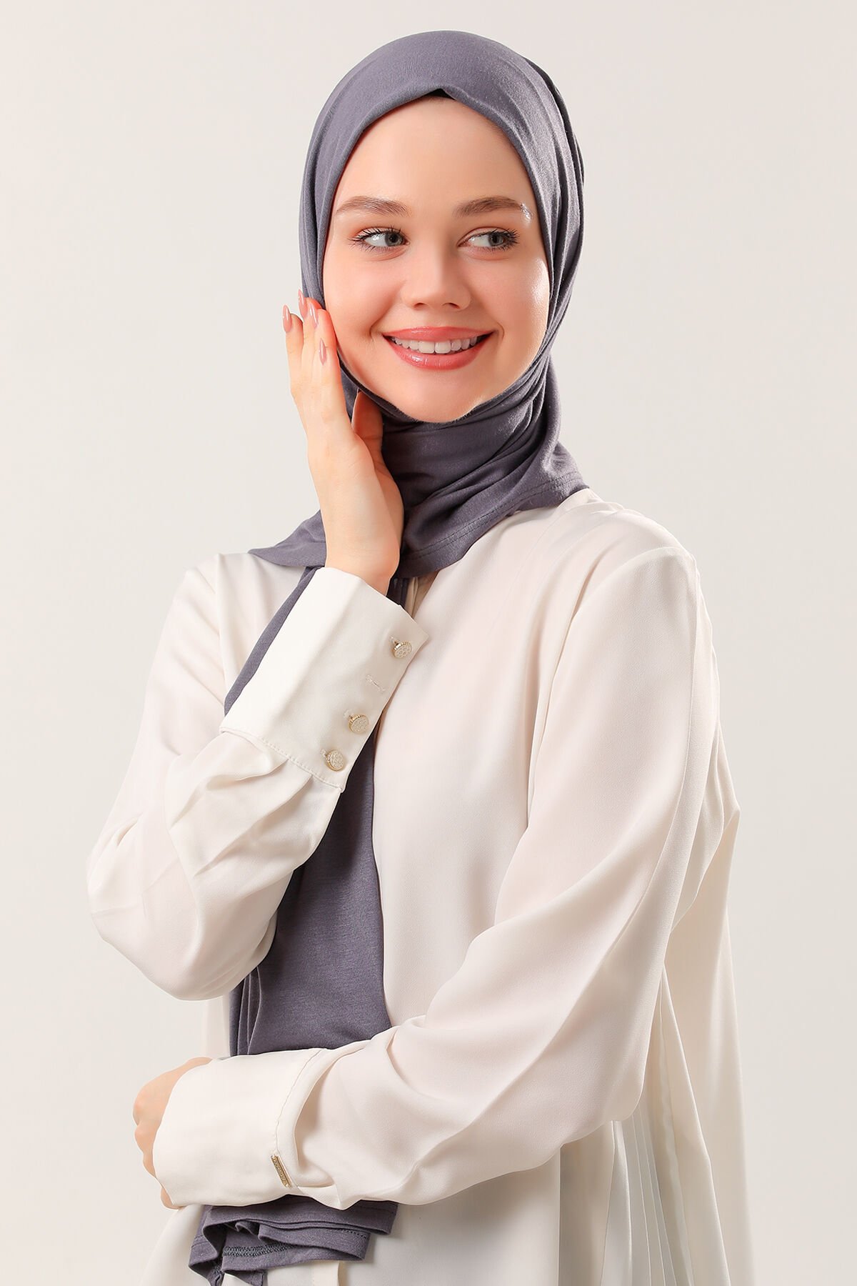Tesettür Kadın Pratik Penye Şal Koyu Gri - Standart