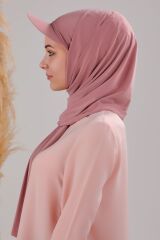 Kadın Tesettür Şapkalı Boneli Hazır Şal Pudra