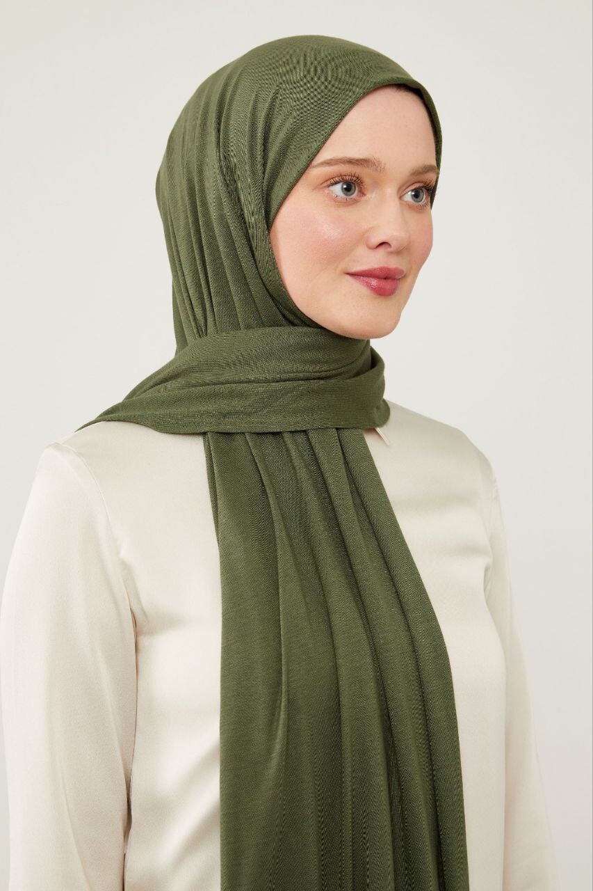 Tesettür Kadın Pratik Penye Şal Haki - Standart