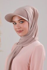 Kadın Tesettür Şapkalı Boneli Hazır Şal Sütlü Kahve