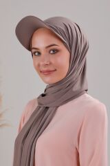 Kadın Tesettür Şapkalı Boneli Hazır Şal Vizon