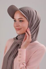 Kadın Tesettür Şapkalı Boneli Hazır Şal Vizon