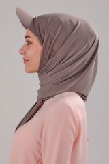 Kadın Tesettür Şapkalı Boneli Hazır Şal Vizon