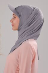 Kadın Tesettür Şapkalı Pratik Boneli Hazır Şal Açık Gri - Standart