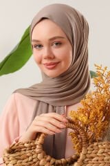 Tesettür Kadın Pratik Penye Şal Sütlü Kahve - Standart