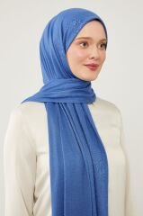 Tesettür Kadın Pratik Penye Şal Saks Mavisi - Standart