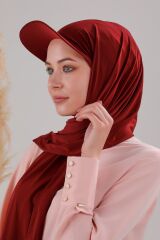 Kadın Tesettür Şapkalı Pratik Boneli Hazır Şal Bordo - Standart