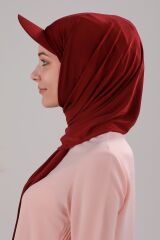Kadın Tesettür Şapkalı Pratik Boneli Hazır Şal Bordo - Standart
