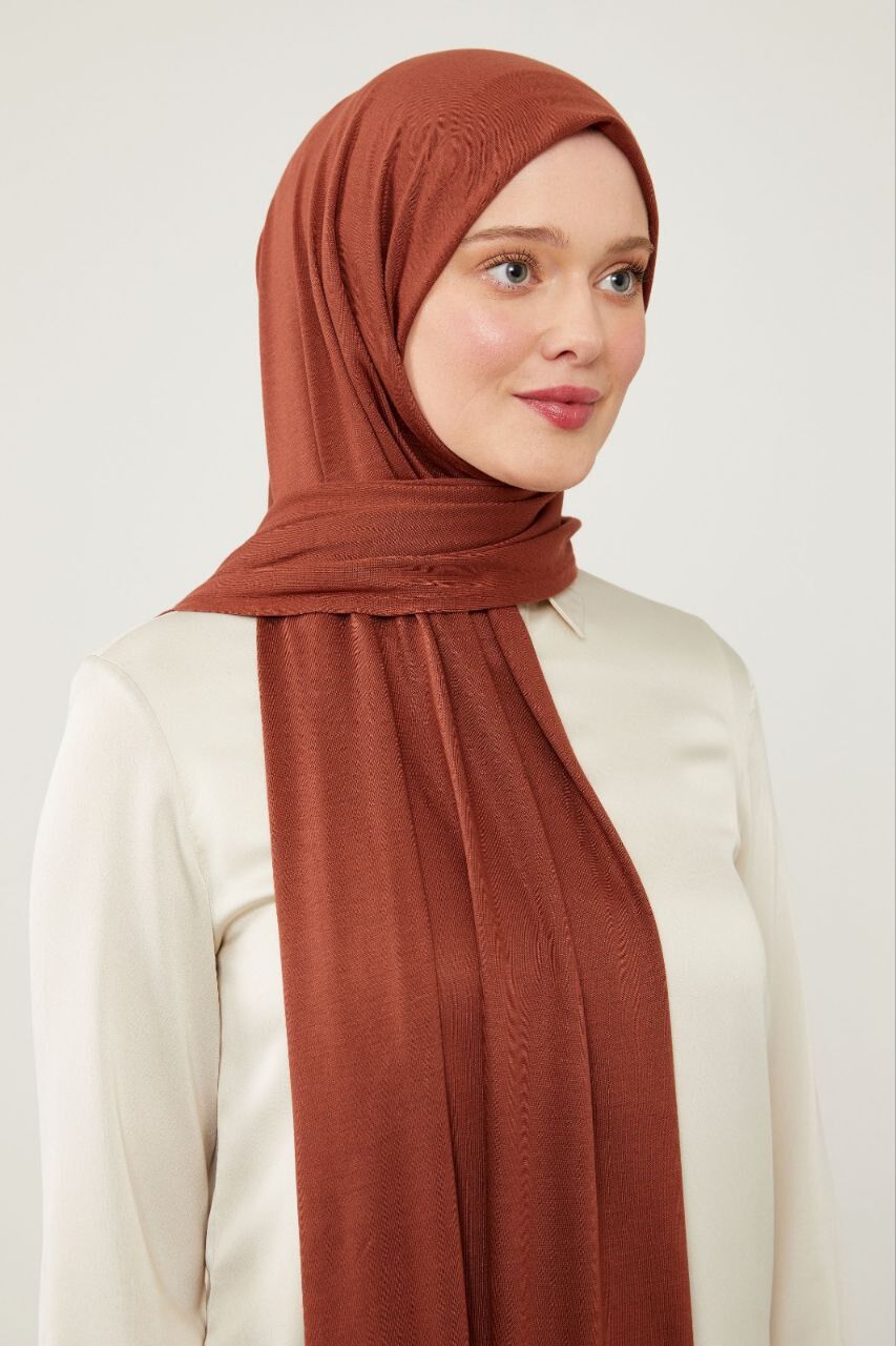 Tesettür Kadın Pratik Penye Şal Tarçın - Standart