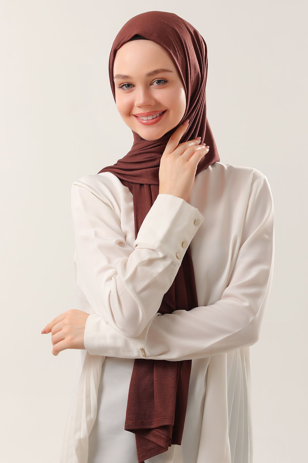 Tesettür Kadın Pratik Penye Şal Çikolata - Standart