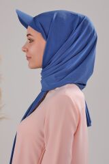 Kadın Tesettür Şapkalı Pratik Boneli Hazır Şal İndigo - Standart