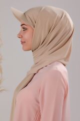 Kadın Tesettür Şapkalı Pratik Boneli Hazır Şal Krem - Standart