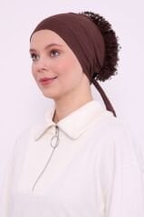 Tesettür Fırfırlı Bone Kahverengi - Standart