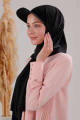 Kadın Tesettür Şapkalı Pratik Boneli Hazır Şal Siyah - Standart