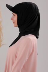 Kadın Tesettür Şapkalı Pratik Boneli Hazır Şal Siyah - Standart