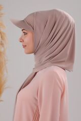 Kadın Tesettür Şapkalı Pratik Boneli Hazır Şal Sütlü Kahve - Standart