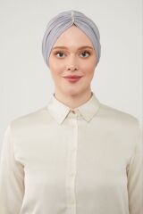 Kadın Tesettür Taşlı Dış Bone Açık Gri - Standart