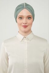 Kadın Tesettür Taşlı Dış Bone Çimen Yeşili - Standart