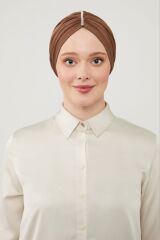 Kadın Tesettür Taşlı Dış Bone Kahverengi - Standart