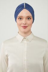 Kadın Tesettür Taşlı Dış Bone Mavi - Standart