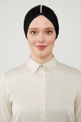 Kadın Tesettür Taşlı Dış Bone Siyah - Standart