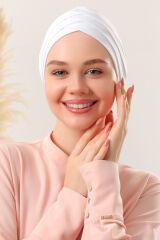 Kadın Üç Bantlı Çapraz Hazır Türban Dış Bone Beyaz - Standart