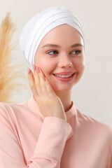 Kadın Üç Bantlı Çapraz Hazır Türban Dış Bone Beyaz - Standart
