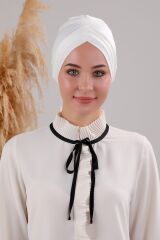 Kadın Üç Bantlı Çapraz Hazır Türban Dış Bone Ekru - Standart