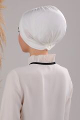 Kadın Üç Bantlı Çapraz Hazır Türban Dış Bone Ekru - Standart