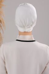 Kadın Üç Bantlı Çapraz Hazır Türban Dış Bone Ekru - Standart