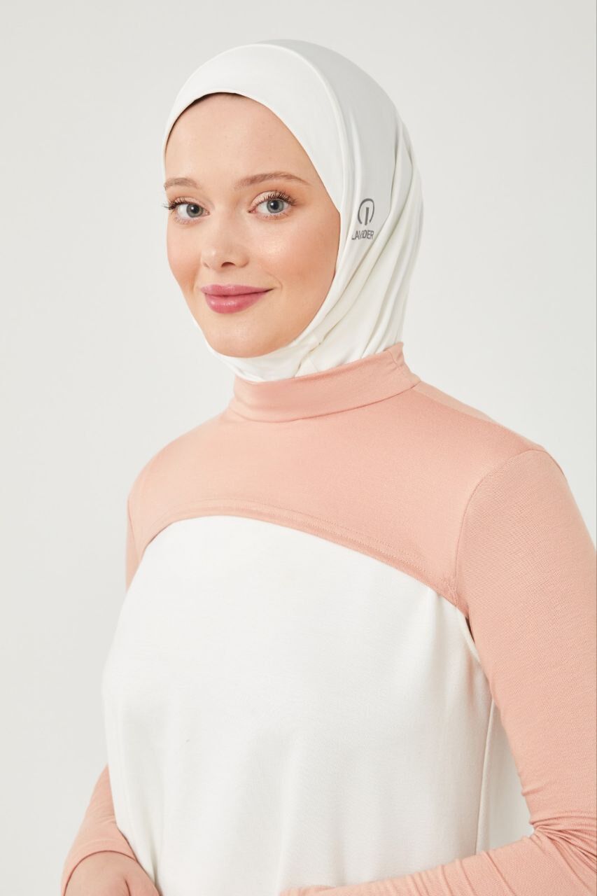 Kadın Tesettür Balıkçı Yakalı Boyunluklu Kolluk Pudra
