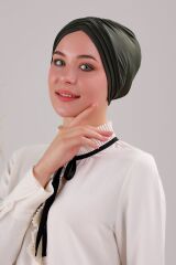 Kadın Üç Bantlı Çapraz Hazır Türban Dış Bone Haki - Standart