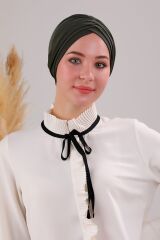 Kadın Üç Bantlı Çapraz Hazır Türban Dış Bone Haki - Standart