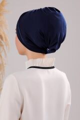 Kadın Üç Bantlı Çapraz Hazır Türban Dış Bone Lacivert - Standart