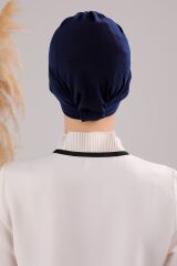 Kadın Üç Bantlı Çapraz Hazır Türban Dış Bone Lacivert - Standart