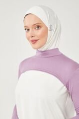 Kadın Tesettür Balıkçı Yakalı Boyunluklu Kolluk Lila