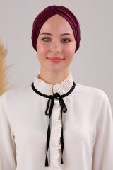 Kadın Üç Bantlı Çapraz Hazır Türban Dış Bone Mürdüm - Standart