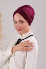 Kadın Üç Bantlı Çapraz Hazır Türban Dış Bone Mürdüm - Standart