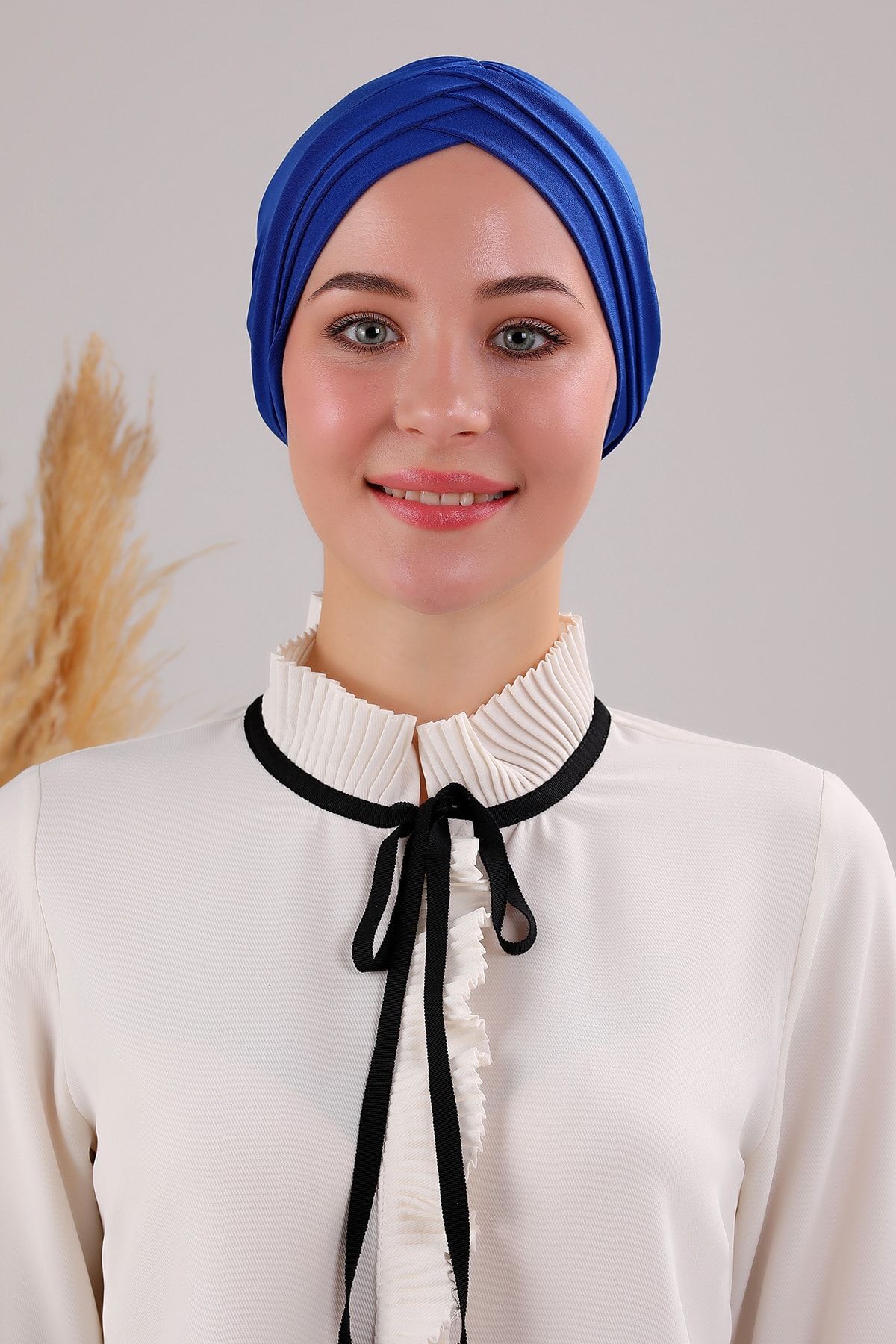 Kadın Üç Bantlı Çapraz Hazır Türban Dış Bone Saks Mavisi - Standart