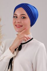 Kadın Üç Bantlı Çapraz Hazır Türban Dış Bone Saks Mavisi - Standart