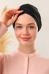 Kadın Üç Bantlı Çapraz Hazır Türban Dış Bone Taş - Standart