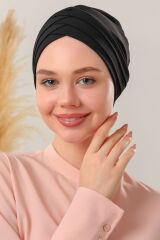 Kadın Üç Bantlı Çapraz Hazır Türban Dış Bone Taş - Standart