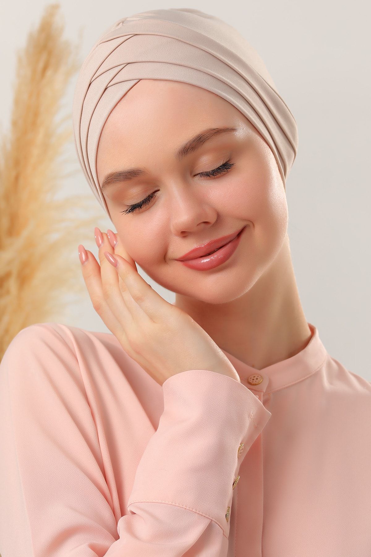 Kadın Üç Bantlı Çapraz Hazır Türban Dış Bone Siyah - Standart