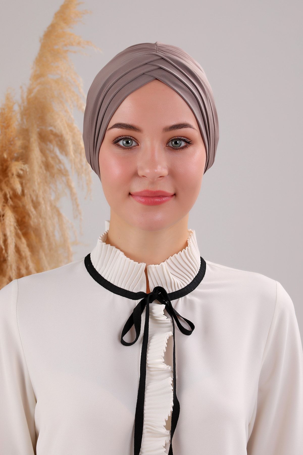 Kadın Üç Bantlı Çapraz Hazır Türban Dış Bone Vizon - Standart