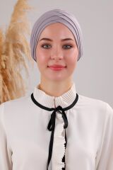 Kadın Üç Bantlı Çapraz Hazır Türban Havuz Deniz Dış Bone Açık Gri - Standart