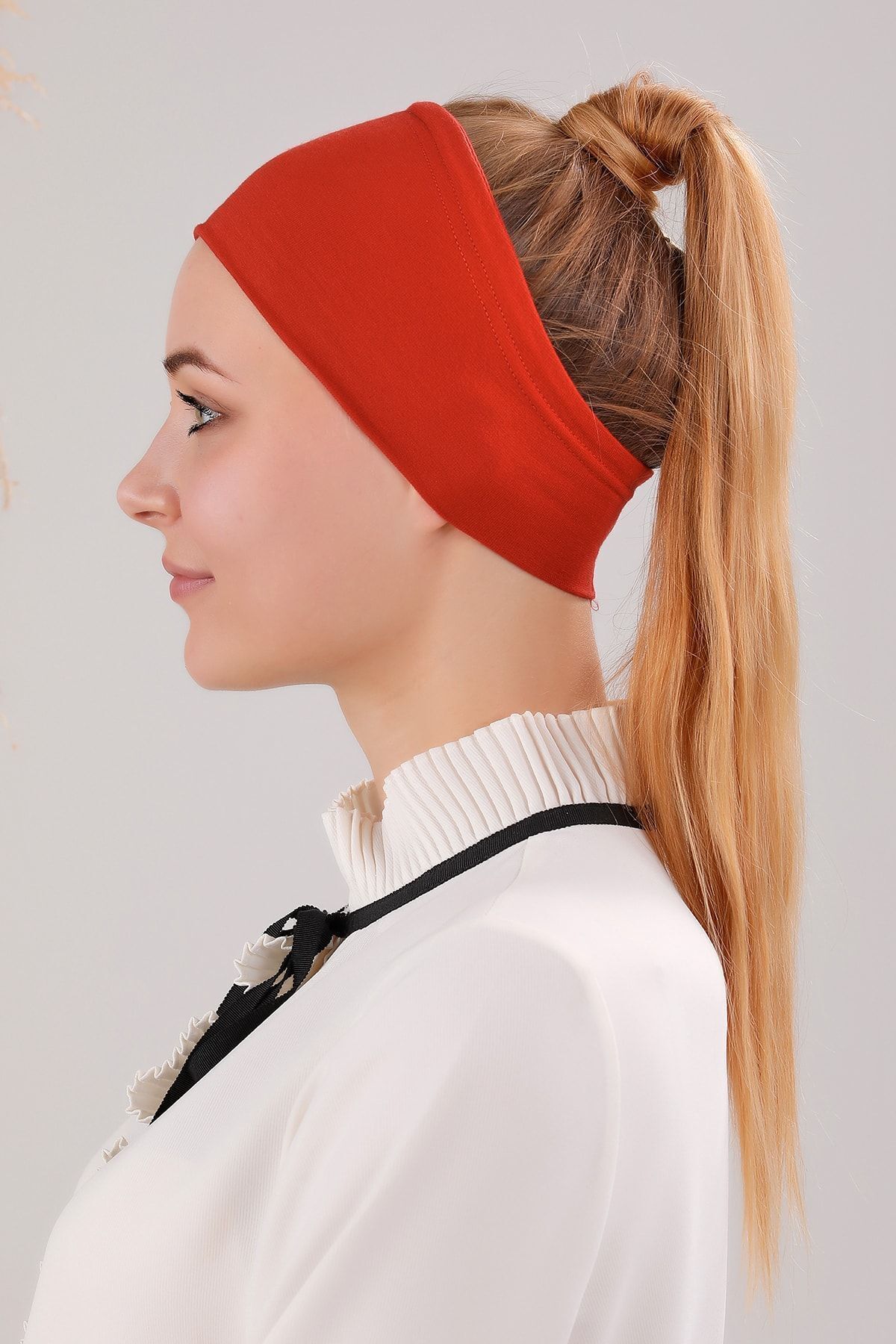 Sihirli Yapışkanlı Kaymayan Bandana Spor Bone Kiremit Kırmızısı - Standart